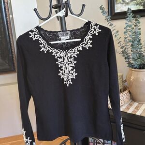 Vintage Curio Black Embroidered Knit Sweater